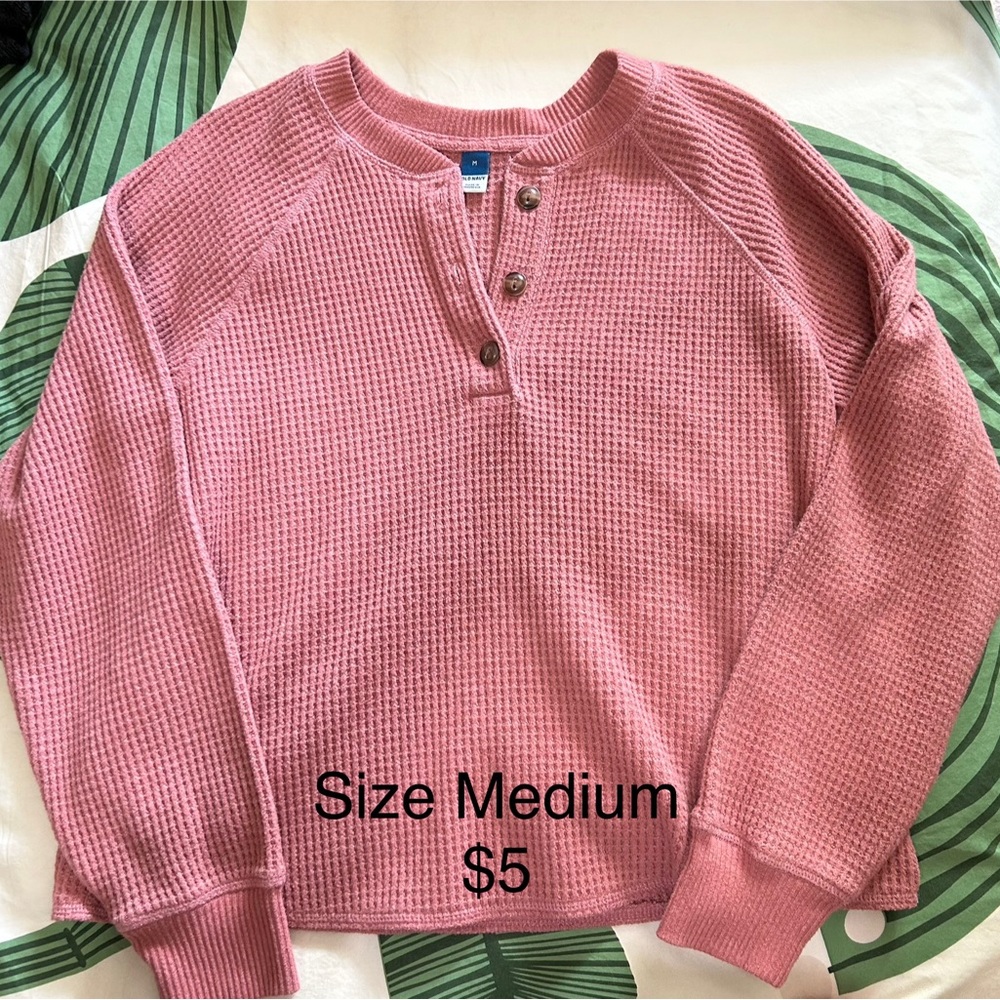 Pink Waffle Knit Henley Sweater